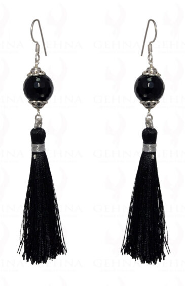 Black Onyx Gemstone Faceted Bead Earring With Tassel ES-1685