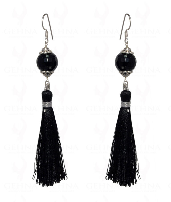 Black Onyx Gemstone Faceted Bead Earring With Tassel ES-1685