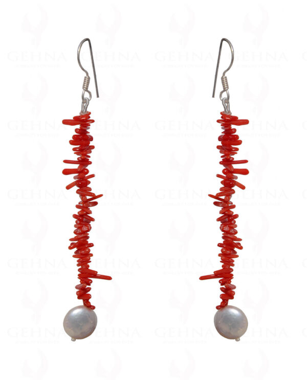 Pearl & Natural Coral Gemstone Earring In .925 Sterling Silver ES-1686