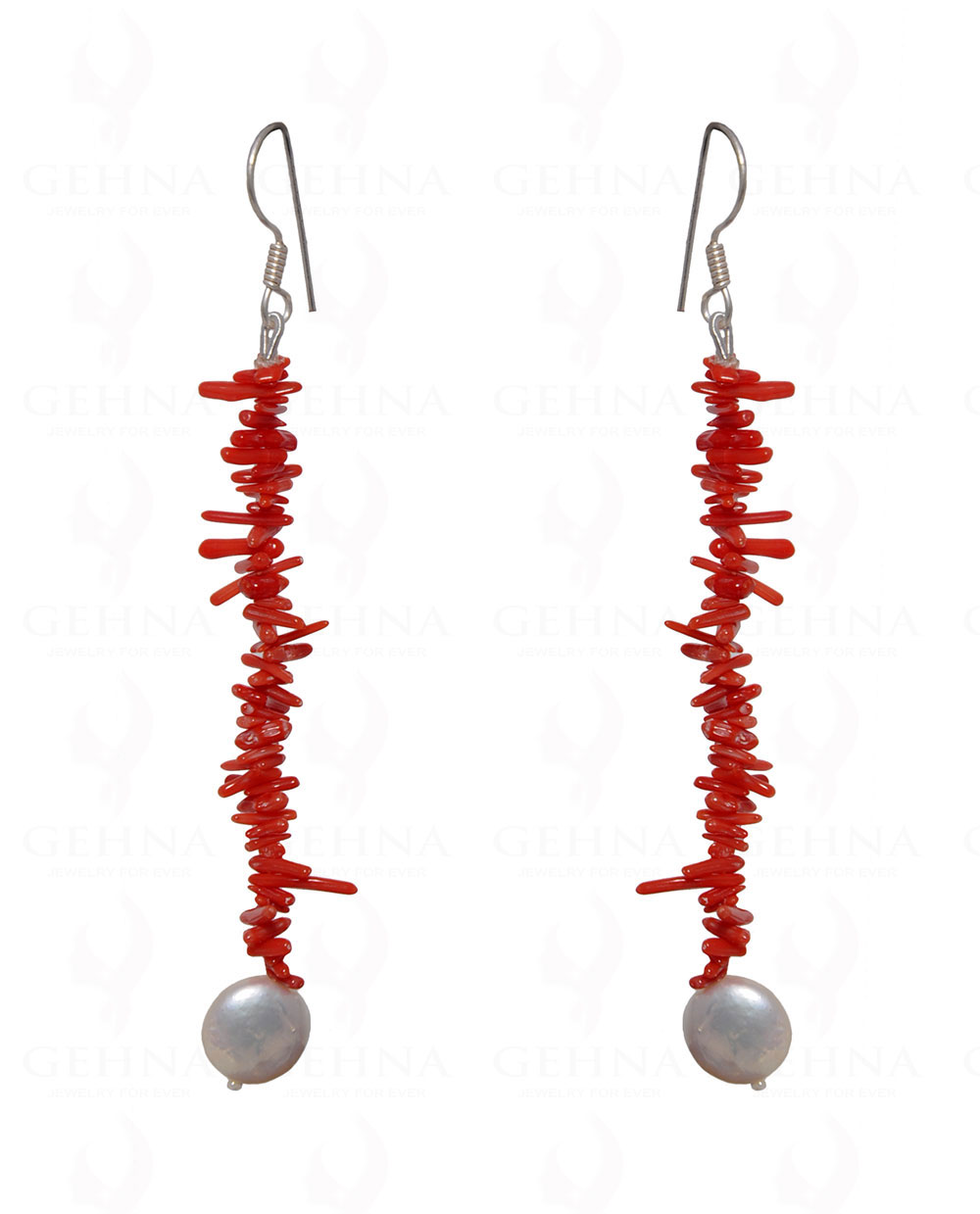 Pearl & Natural Coral Gemstone Earring In .925 Sterling Silver ES-1686