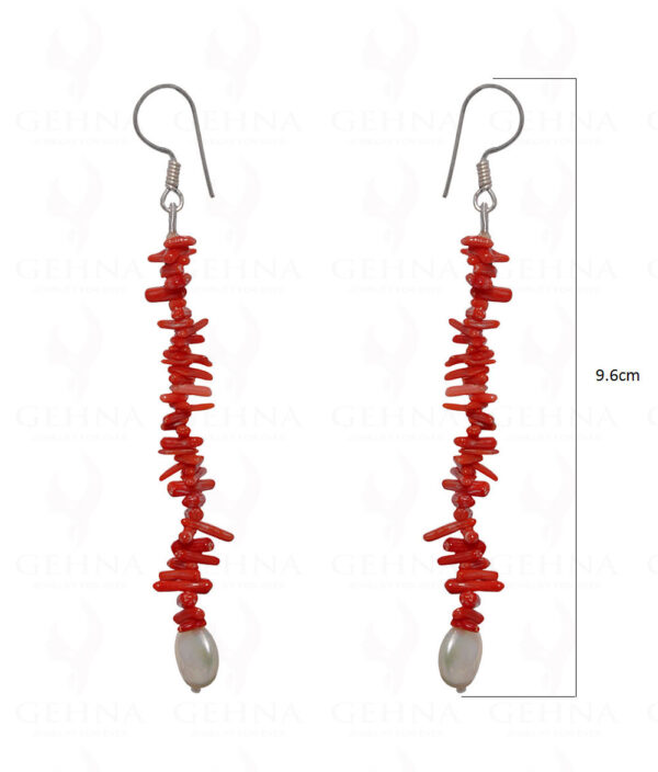 Pearl & Natural Coral Gemstone Earring In .925 Sterling Silver ES-1686