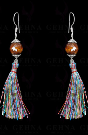Agate Gemstone Faceted Bead Earring With Multicolor Tassel ES-1690