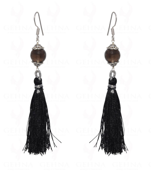 Smoky Quartz Gemstone Faceted Bead Earring With Tassel ES-1692