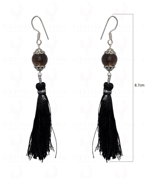 Smoky Quartz Gemstone Faceted Bead Earring With Tassel ES-1692