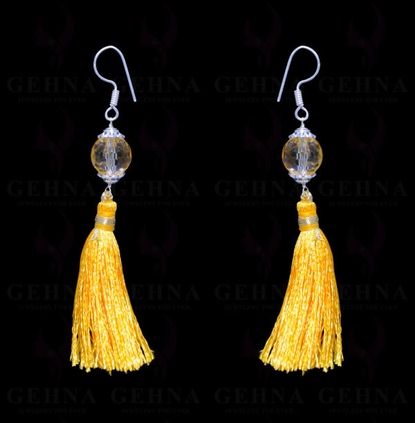 Lemon Topaz Gemstone Faceted Bead Earring With Tassel ES-1694