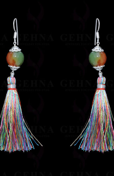 Agate Gemstone Faceted Bead Earring With Multicolor Tassel ES-1695