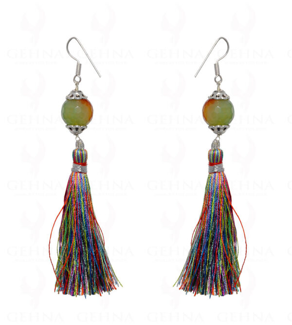 Agate Gemstone Faceted Bead Earring With Multicolor Tassel ES-1695