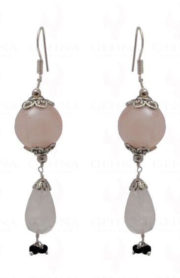 Rose Quartz & Black Spinel Gemstone Bead Earring In .925 Sterling Silver ES-1696