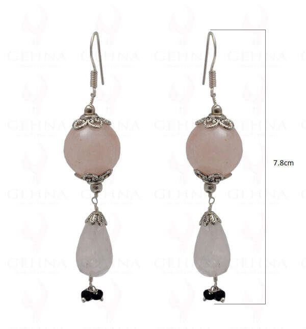 Rose Quartz & Black Spinel Gemstone Bead Earring In .925 Sterling Silver ES-1696