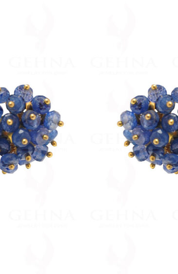 Blue Sapphire Gemstone Faceted Bead Earring With Silver Element ES-1697