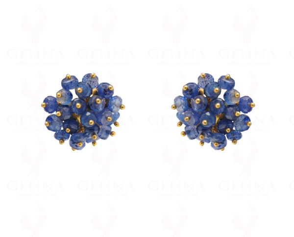 Blue Sapphire Gemstone Faceted Bead Earring With Silver Element ES-1697