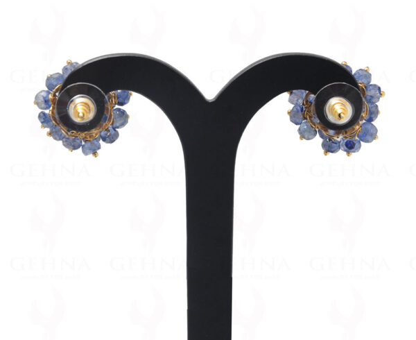 Blue Sapphire Gemstone Faceted Bead Earring With Silver Element ES-1697