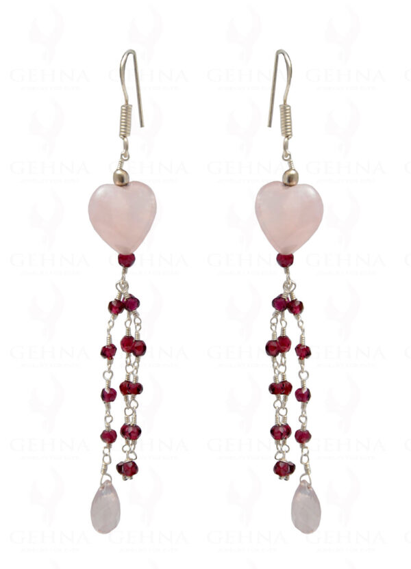 Rose Quartz & Garnet Gemstone Bead Earring In.925 Sterling Silver ES-1698