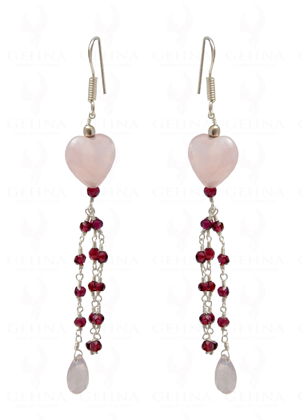 Rose Quartz & Garnet Gemstone Bead Earring In.925 Sterling Silver ES-1698