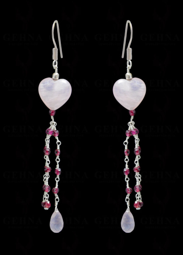 Rose Quartz & Garnet Gemstone Bead Earring In.925 Sterling Silver ES-1698