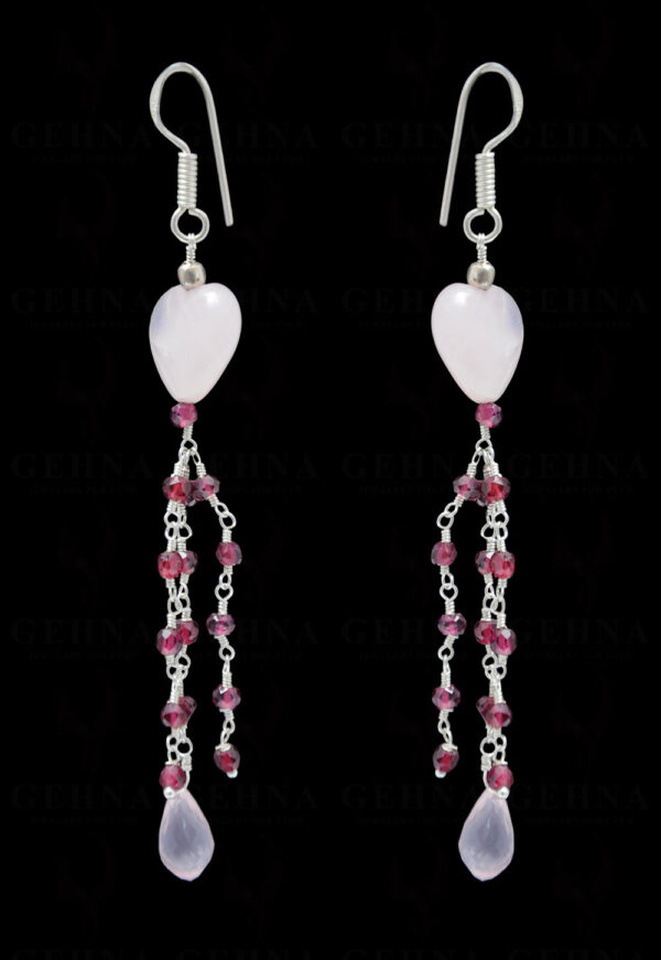 Rose Quartz & Garnet Gemstone Bead Earring In.925 Sterling Silver ES-1698