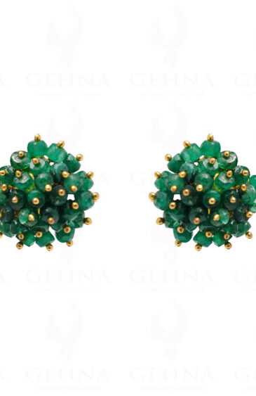 Emerald Gemstone Faceted Bead Stud Earring With Silver Element ES-1699