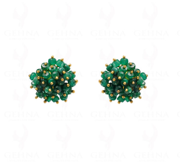 Emerald Gemstone Faceted Bead Stud Earring With Silver Element ES-1699