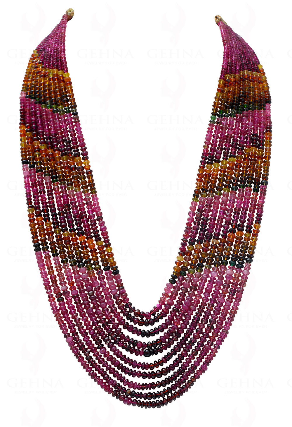 10 Rows of Multi Tourmaline  Gemstone Fine Quality Bead Necklace NS-1699