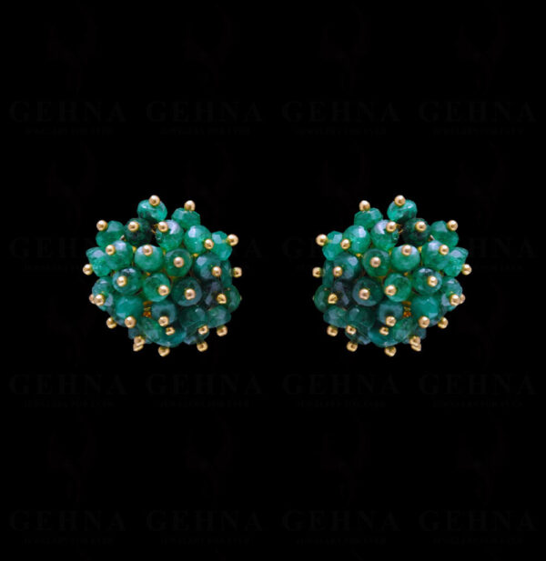 Emerald Gemstone Faceted Bead Stud Earring With Silver Element ES-1699