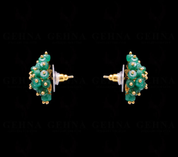 Emerald Gemstone Faceted Bead Stud Earring With Silver Element ES-1699