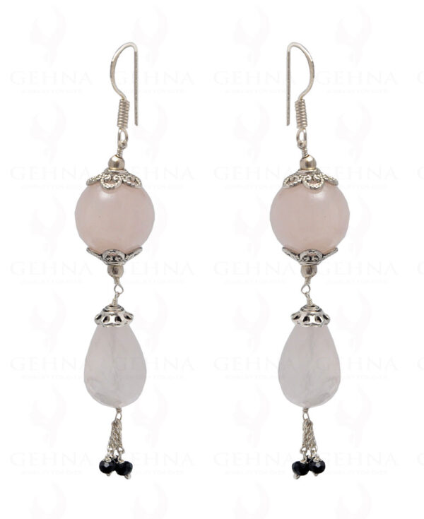 Rose Quartz & Black Spinel Gemstone Bead Earring In .925 Sterling Silver ES-1700