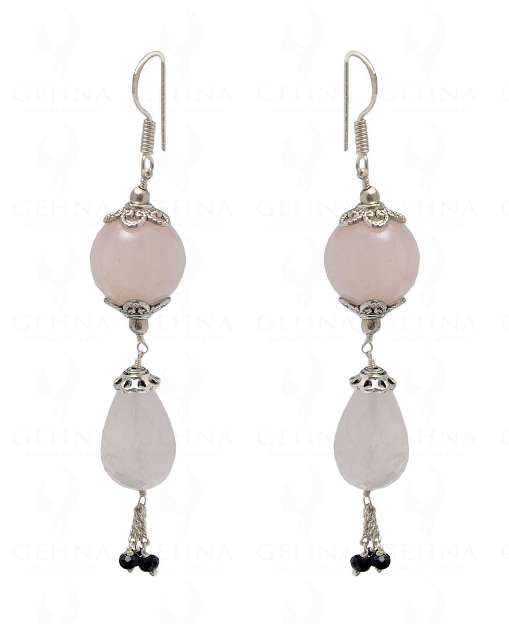 Rose Quartz & Black Spinel Gemstone Bead Earring In .925 Sterling Silver ES-1700