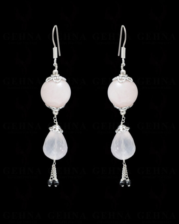 Rose Quartz & Black Spinel Gemstone Bead Earring In .925 Sterling Silver ES-1700