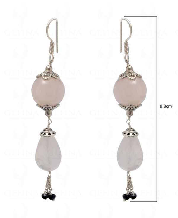 Rose Quartz & Black Spinel Gemstone Bead Earring In .925 Sterling Silver ES-1700