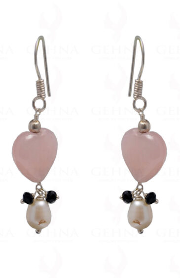 Pearl, Rose Quartz & Spinel Gemstone Bead Earring In .925 Sterling Silver ES-1701