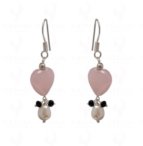 Pearl, Rose Quartz & Spinel Gemstone Bead Earring In .925 Sterling Silver ES-1701