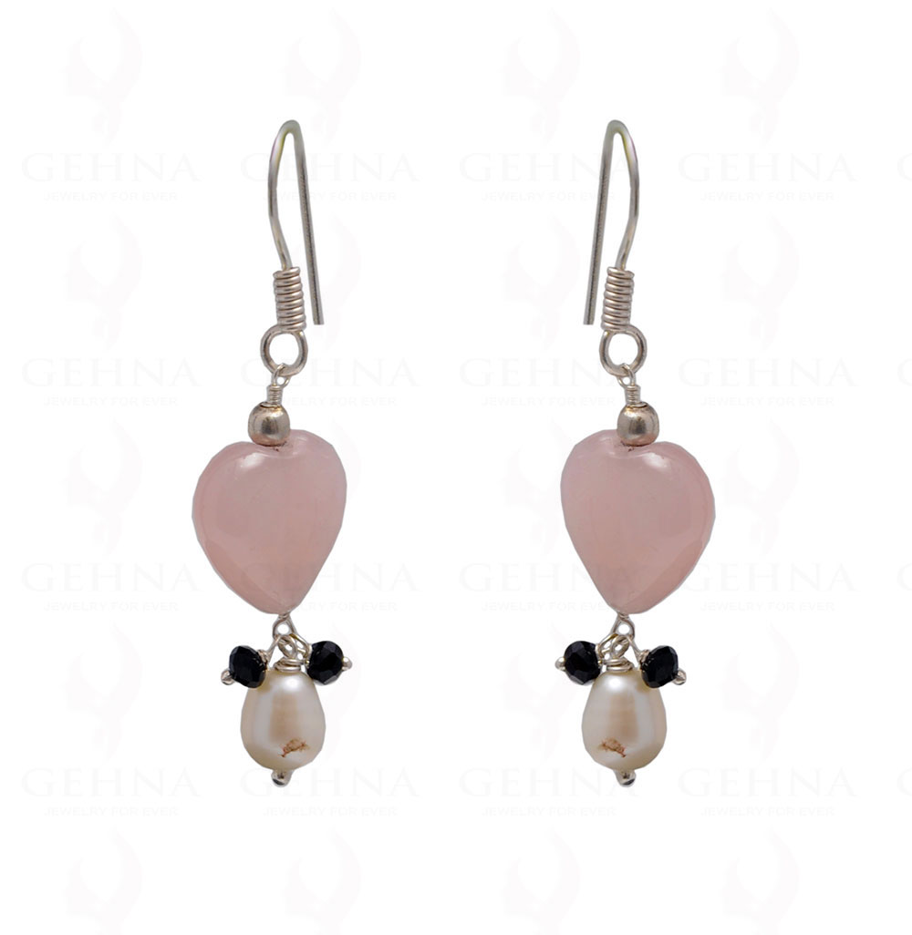 Pearl, Rose Quartz & Spinel Gemstone Bead Earring In .925 Sterling Silver ES-1701