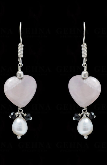 Pearl, Rose Quartz & Spinel Gemstone Bead Earring In .925 Sterling Silver ES-1701