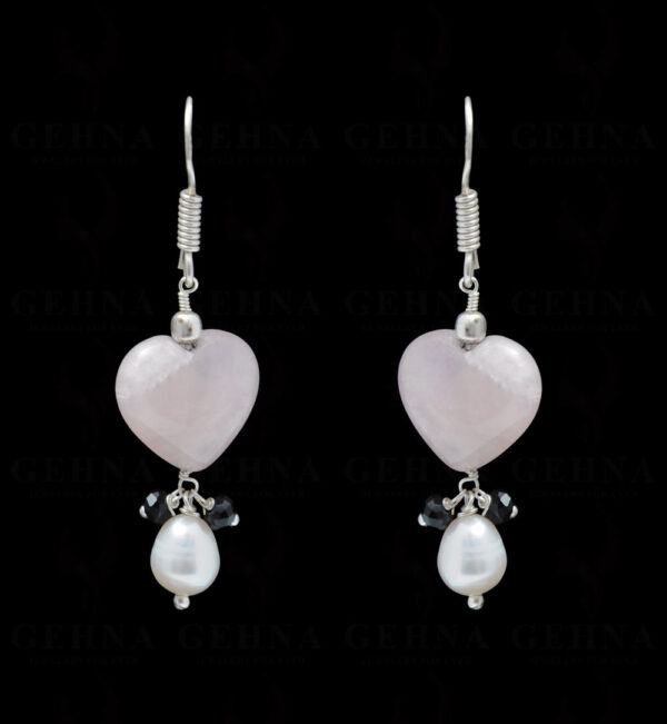 Pearl, Rose Quartz & Spinel Gemstone Bead Earring In .925 Sterling Silver ES-1701