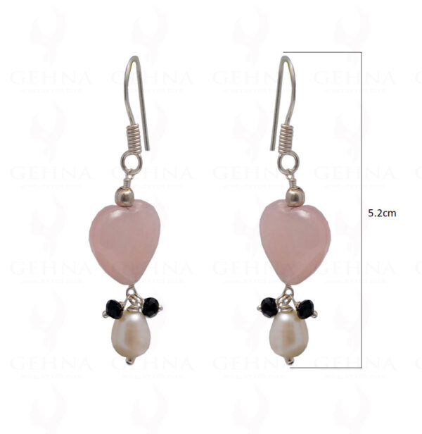 Pearl, Rose Quartz & Spinel Gemstone Bead Earring In .925 Sterling Silver ES-1701