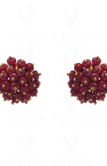 Ruby Gemstone Faceted Bead Stud Earring With Silver Element ES-1702