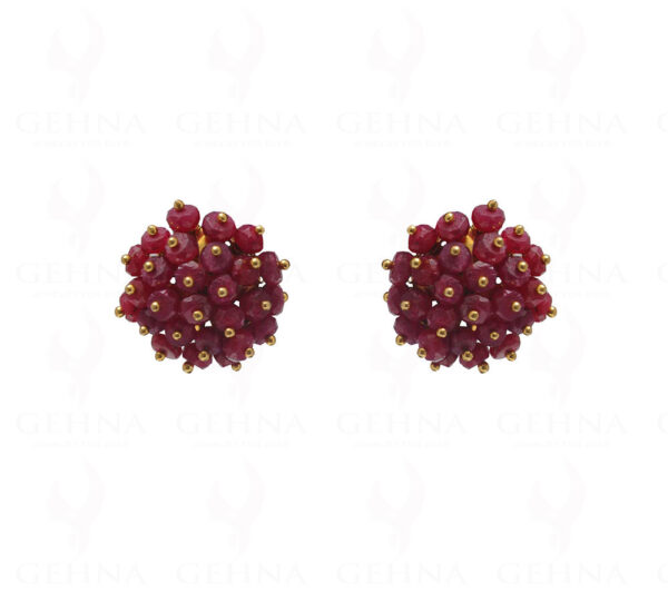 Ruby Gemstone Faceted Bead Stud Earring With Silver Element ES-1702