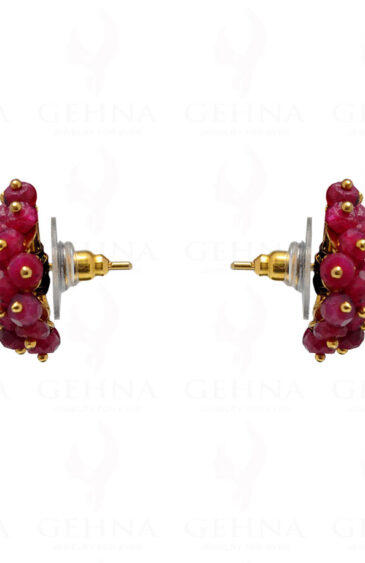 Ruby Gemstone Faceted Bead Stud Earring With Silver Element ES-1702