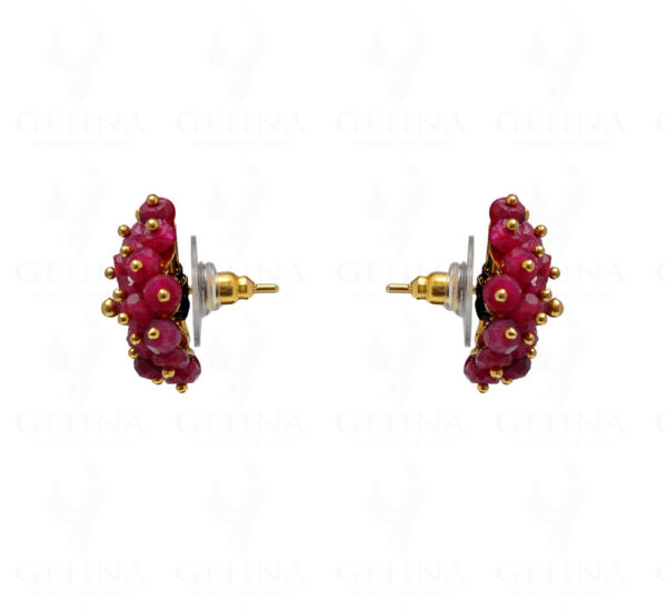 Ruby Gemstone Faceted Bead Stud Earring With Silver Element ES-1702