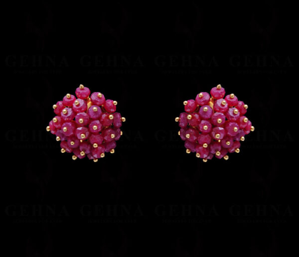 Ruby Gemstone Faceted Bead Stud Earring With Silver Element ES-1702