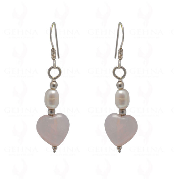 Pearl & Rose Quartz Gemstone Bead Earring In .925 Sterling Silver ES-1703