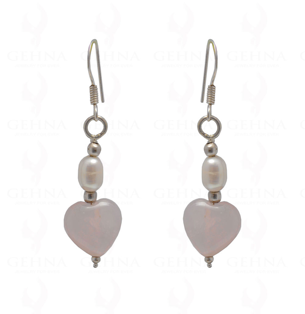 Pearl & Rose Quartz Gemstone Bead Earring In .925 Sterling Silver ES-1703