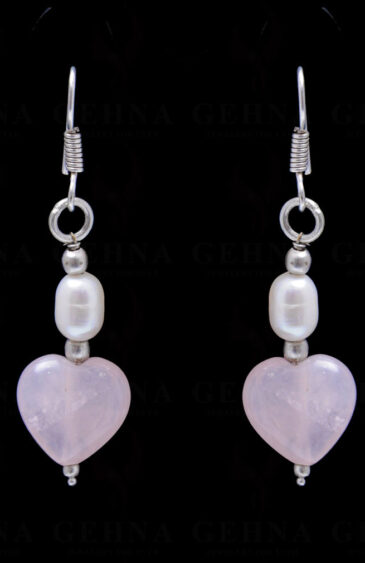 Pearl & Rose Quartz Gemstone Bead Earring In .925 Sterling Silver ES-1703