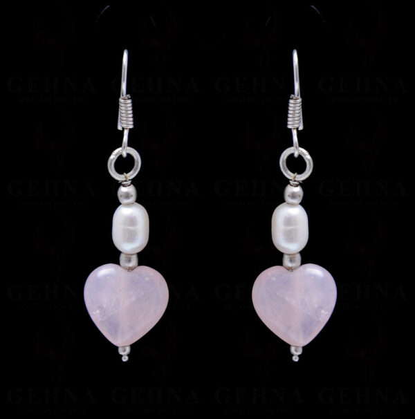 Pearl & Rose Quartz Gemstone Bead Earring In .925 Sterling Silver ES-1703