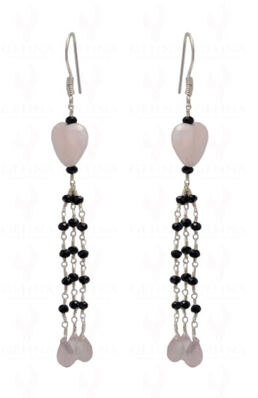 Rose Quartz & Black Spinel Gemstone Bead Earring In .925 Sterling Silver ES-1704