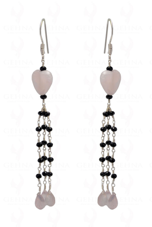 Rose Quartz & Black Spinel Gemstone Bead Earring In .925 Sterling Silver ES-1704