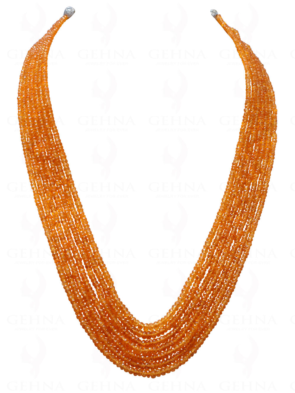 7 Rows of Mandarin Garnet Gemstone Faceted Bead Necklace NS-1704