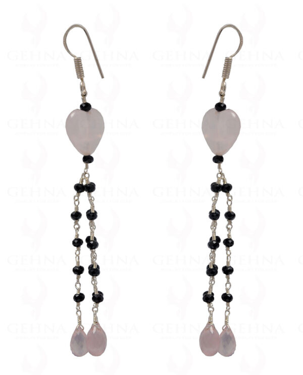 Rose Quartz & Black Spinel Gemstone Bead Earring In .925 Sterling Silver ES-1704