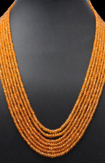 7 Rows of Mandarin Garnet Gemstone Faceted Bead Necklace NS-1704