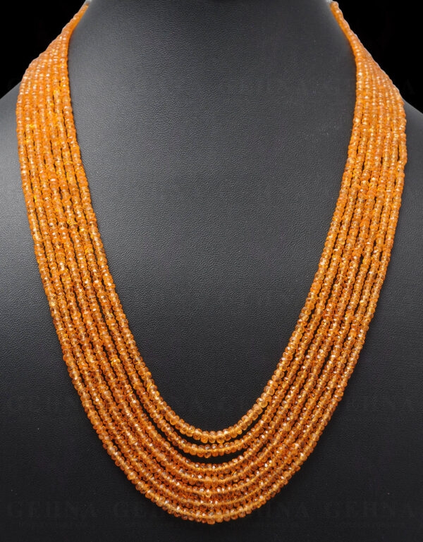 7 Rows of Mandarin Garnet Gemstone Faceted Bead Necklace NS-1704